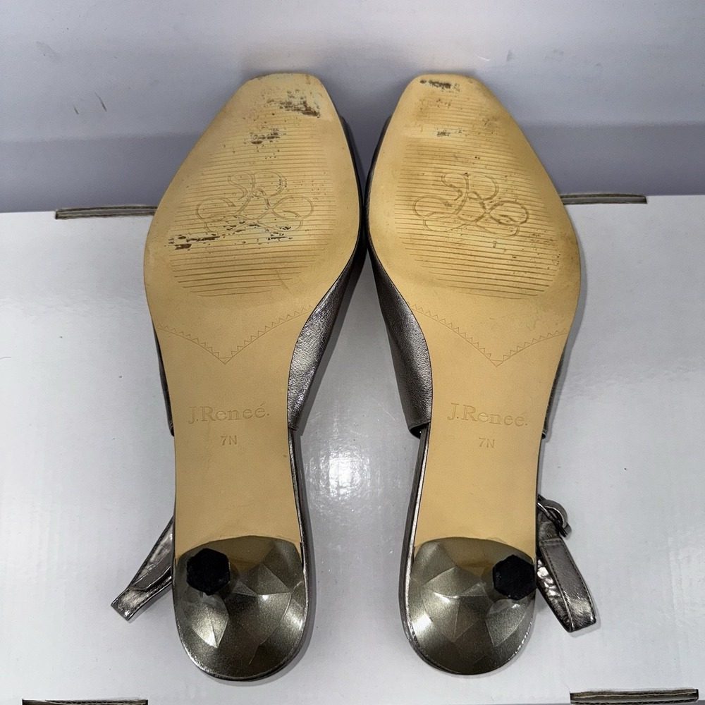 J. Renee Classic Silver Peep Toe Silver Metallic Slingback Kitten Heels Size 7 N - Picture 12 of 16